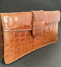 Vintage Brown Genuine Alligator Large 12" Clutch Front Flap Purse