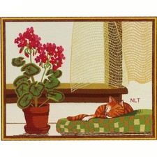 Vintage Crewel Embroidery Kit Cat Kitty Tabby...