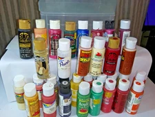 Acrylic Paint Lot 35 Plastic Bottles Used Various Brands & Colors