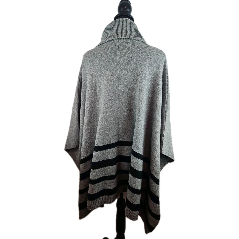 Poncho Suéter Tahari Para Mujer Talla XL Lana Gris Yak Cuello Alto Foto 4 de 4