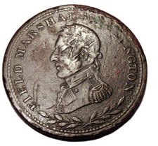 OLD CANADIAN COINS FIELD MEARSHALL WELLINGTON HALF PENNY TOKEN OVERSTIKE ERRORS
