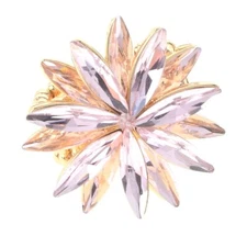 Gold Tone Stretch Metal Flower Ring With Rhinestone R1248-LPK