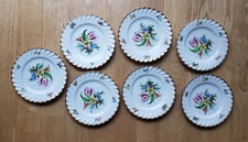 KJC Dresden Hand Painted Dessert Plates Gold Gilt Floral Ca. 1910, 7 pcs