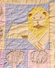 Vintage Hand Quilted Baby Blanket With Safari Design for Boys and Girls.