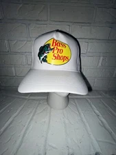 Vintage Bass Pro Shops White  Mesh Snapback Trucker Cap Gone Fishing