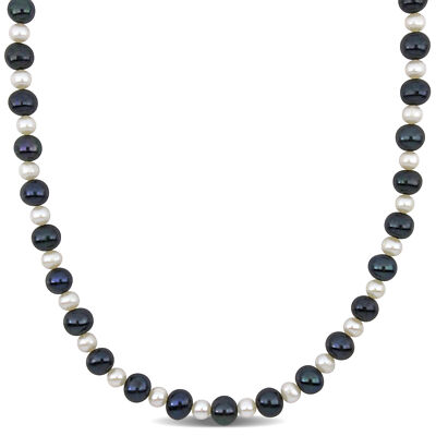 Amour Sterlingsilber Herren 5-8 mm Süßwasser schwarz und weiß Perlenkette