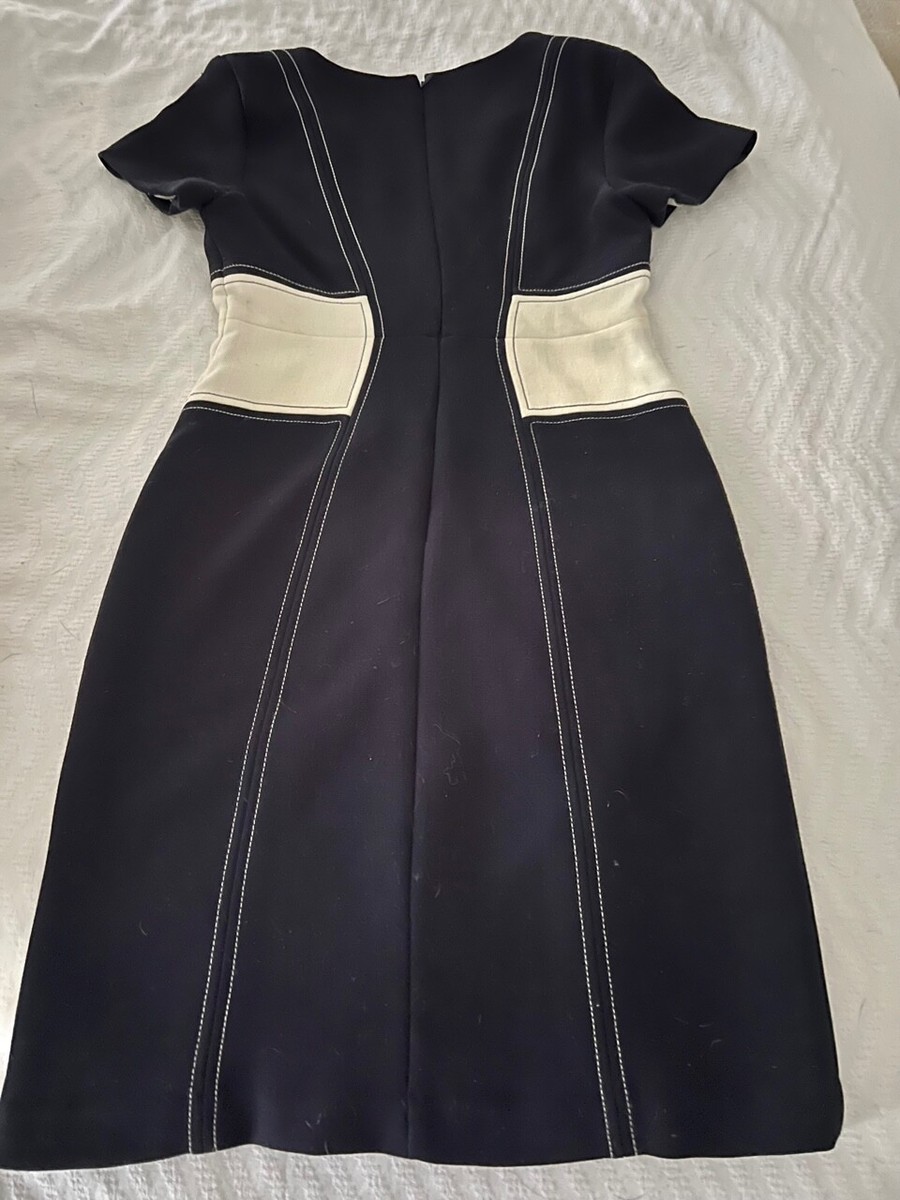 Ann Taylor navy blue business casual lined dress with white center band,  size 0 | eBay