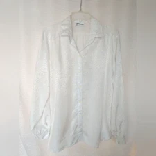 Vintage Blouse by All Hours White on White Embossed Dots Sheen LARGE Chest 44"