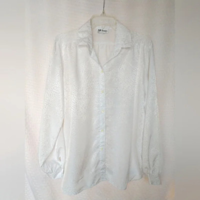 Vintage Blouse by All Hours White on White Embossed Dots Sheen LARGE Chest 44''