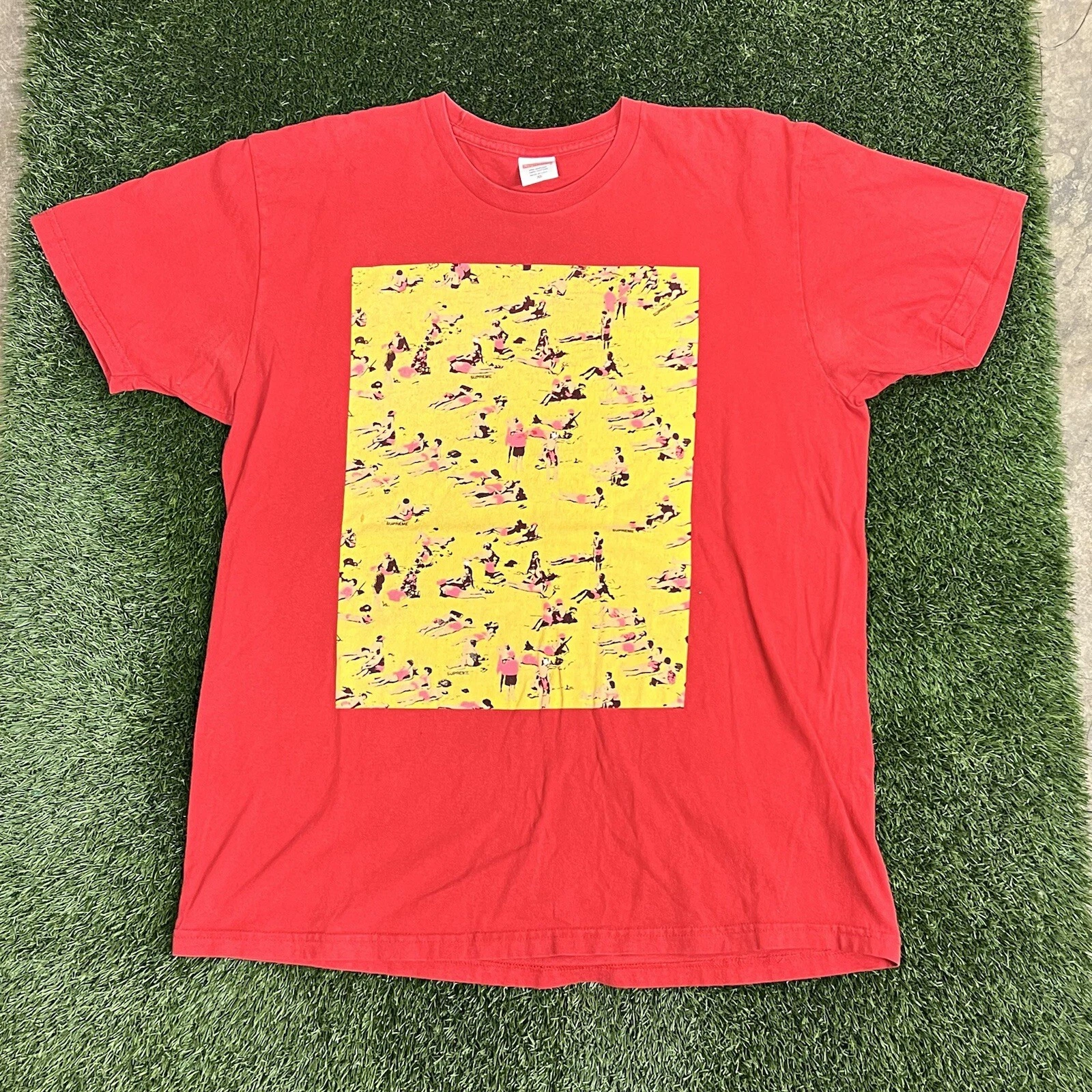 Supreme Beach T Shirt Tee Rouge Homme XL Big Graphic Made in USA
