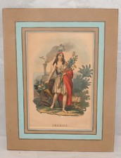 ANTIQUE AMERICA LITHOGRAPH PRINT LADY LIBERTY NATIVE AMERICAN SLAVE SLAVERY BOAT