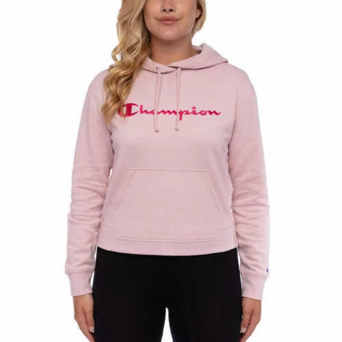 Champion Ladies Hoodie Kangaroo Pocket Fleece Lined Pink
