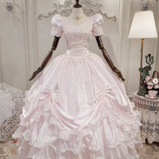 Victorian Wedding Dresses Light Pink Puff Sleeves Lorita Ruffles Bridal Gowns