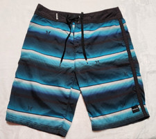 HURLEY Board Shorts Men  s 30 Black Striped Surfing Swim Skate Trunks