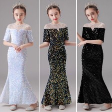 Glitter Sequins Illusion Neck Fitted Mermaid Ball Gown Dress Evening Princess