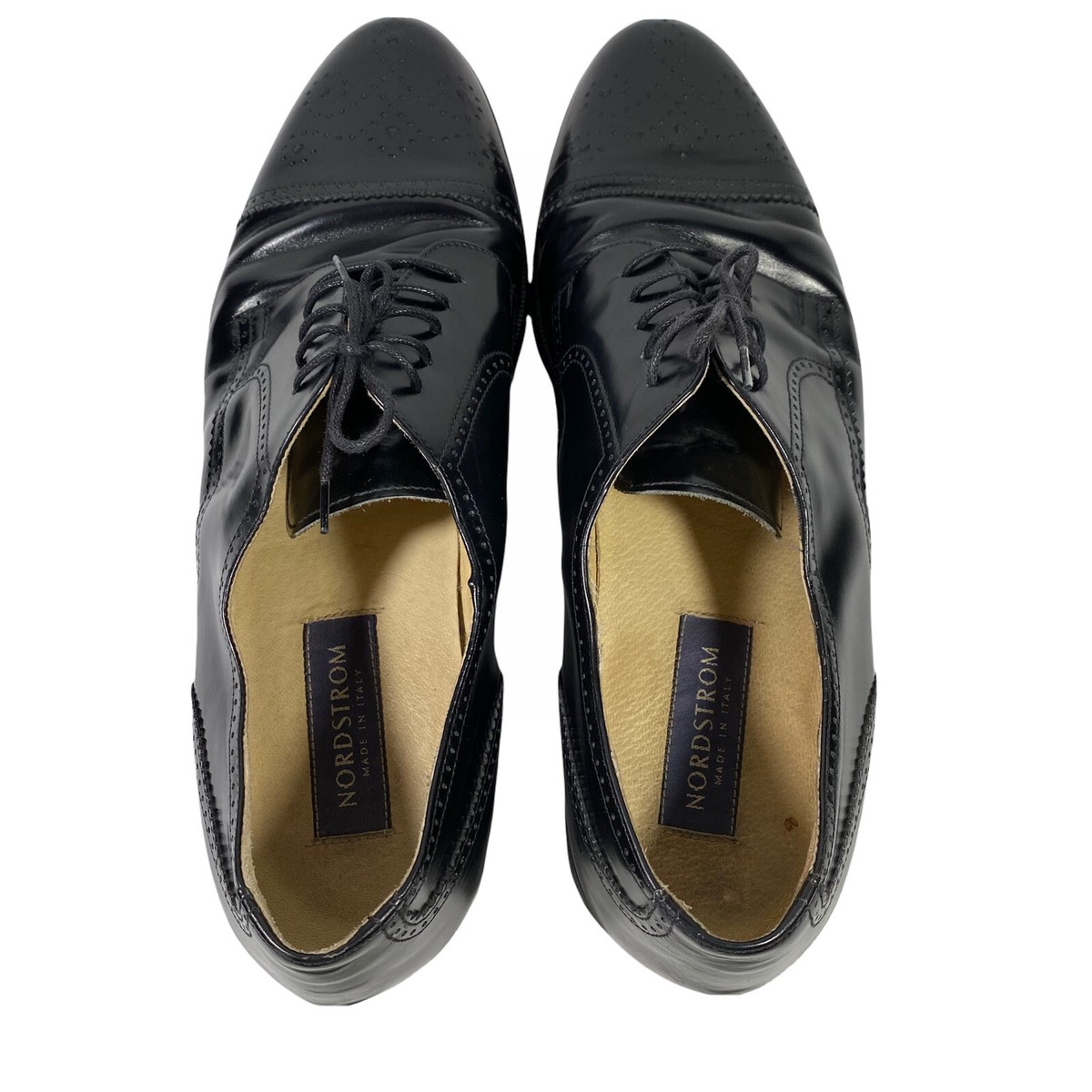 Nordstrom Made In Italy Black Leather Men\'s Oxfords w/ Shoe Trees Nordstrom Mens Shoes Black Leather Lace Up Oxford Shoes Cap  main image 2