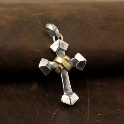 925 sterling silver handmade biker Punk Gold winding triangle cross men pendant