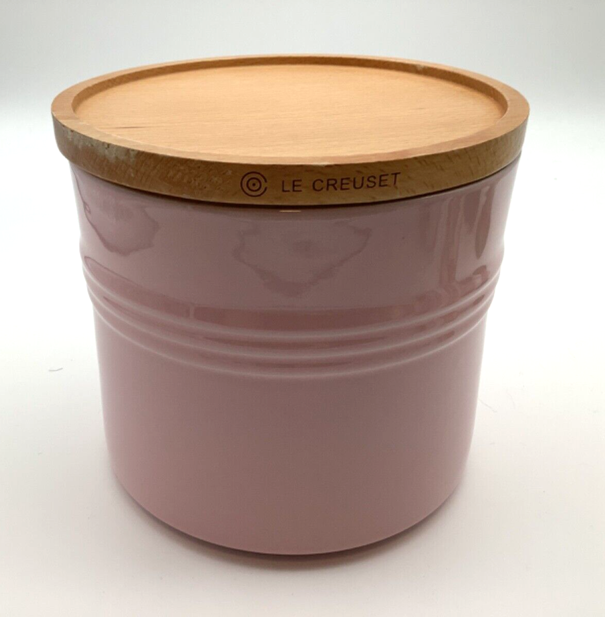 Le Creuset XLarge Stoneware Storage Jar Canister Wooden Lid in
