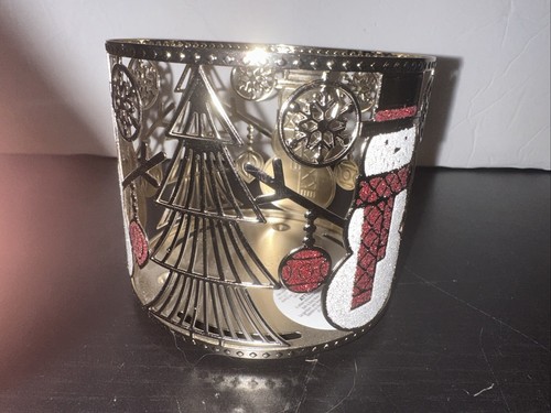 REAL Bath & Body Works 14.5 oz 3-Wick Christmas Metal Candle Holder Gold Snowman - Picture 5 of 10