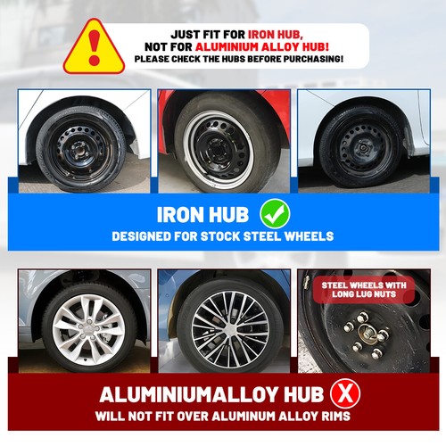 13" 14" 15" 16" 17" Set of 4  Wheel Covers Snap On Full Hub Caps Tire+Steel Rim  - Picture 100 of 126