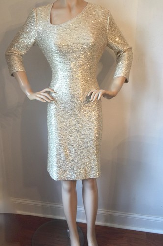 Neu mit Etikett St John Strickkleid Größe 8 hellweiß gold Schmuck Wolle Viskose - Bild 2 von 12