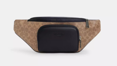 Coach Men's Tan/Black Racer Signature Canvas & Leather Belt Bag