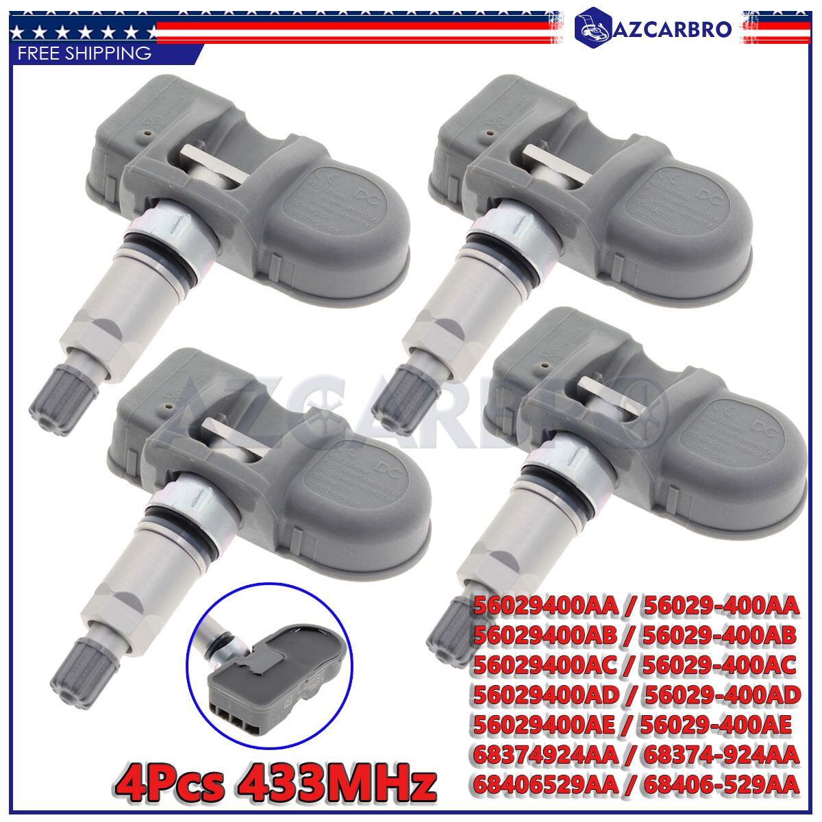 Set of 4, Tire Pressure Sensor, TPMS Sensor, For DODGE CHRYSLER, 56029400AC