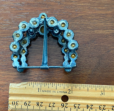 Vintage Art Deco Pot Metal Silver Tone Metal Rhinestone Belt 