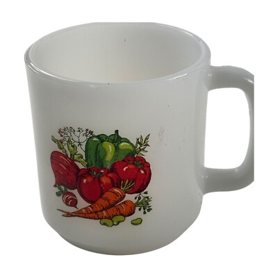 Vintage Glasbake Vegetable Garden Harvest White Milk 3.5'' Glass Coffee Tea Mug 