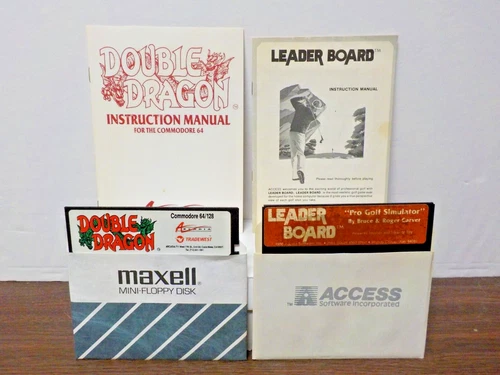 C1030 Commodore 64/128 "Double Dragon & Leader Board" Lot (As-Is Untested)