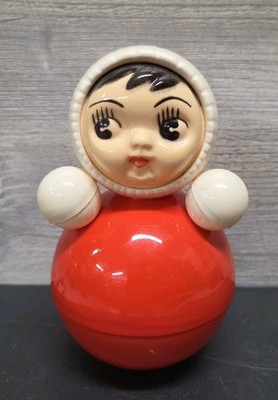 Vintage Plastic Roly-Poly USSR Red Russian Soviet Nevalyashka Retro Toy E8