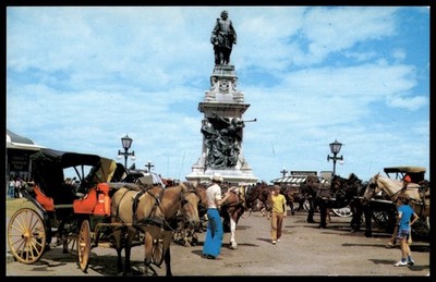 Champlain Monument Dufferin Terrace Quebec Canada Horse Carriages Postcard