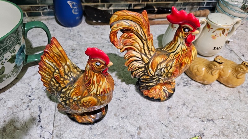 Vintage Ceramic “Rooster And Hen Figurines  1976. Ceramic. Farmhouse Country