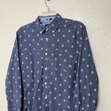 Tommy Hilfiger Shirt Mens S Blue Stretch AOP Long Sleeve Button Down