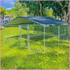 10x10ft Outdoor Dog Fence Metal Dog Cage Playpen Kennel with Cover UV Protection