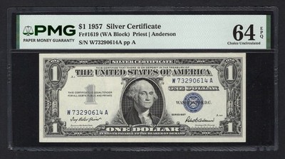 United States-Silver Certificate 1 Dollar 1957 Fr#1619 (WA Block) UNC Grade 64