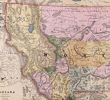 1887 MONTANA Map Railroads - Counties - Missoula Butte ORIGINAL 18x12 Old