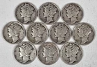 Lot of 10 Mercury Dimes 90% Silver - Various Dates Free Shipping