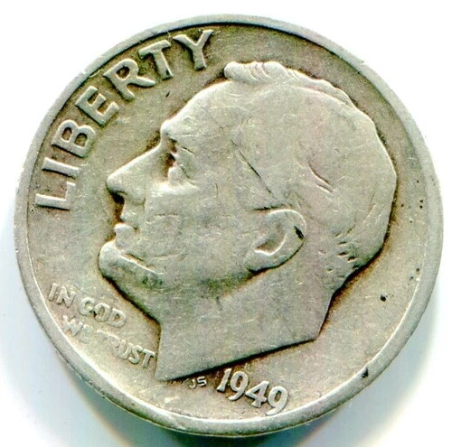 1949-S SILVER ROOSEVELT DIME !! Scarce Date !! Bent