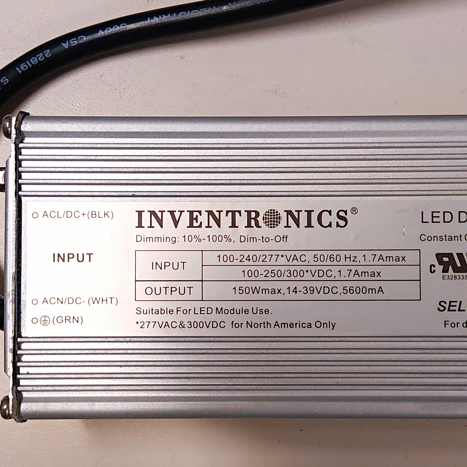 Inventronics LED Driver EUD-150S560DTA 150W 14-39VDC 5600mA IP67