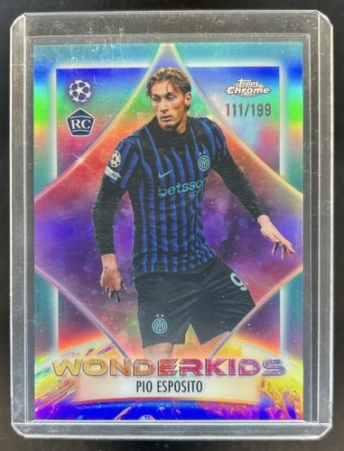 2025-26 Topps Chrome UEFA CC Pio Esposito Wonderkids RC Aqua Refractor #/199