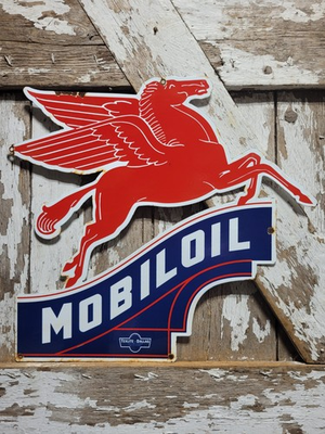 #ad #ad VINTAGE MOBIL PORCELAIN SIGN OLD US MOTOR OIL GAS STATION PEGASUS PEGGY MOBILOIL $524.39