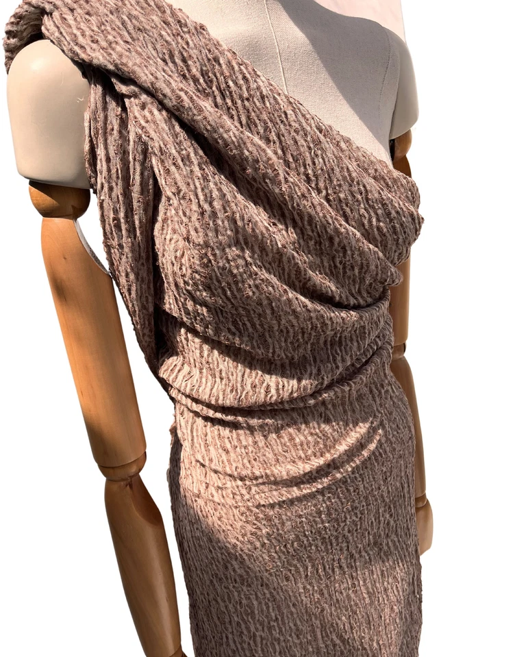 Brown Linen Cotton Blended Textured Fabric By 2 Meters - Image 3 of 4