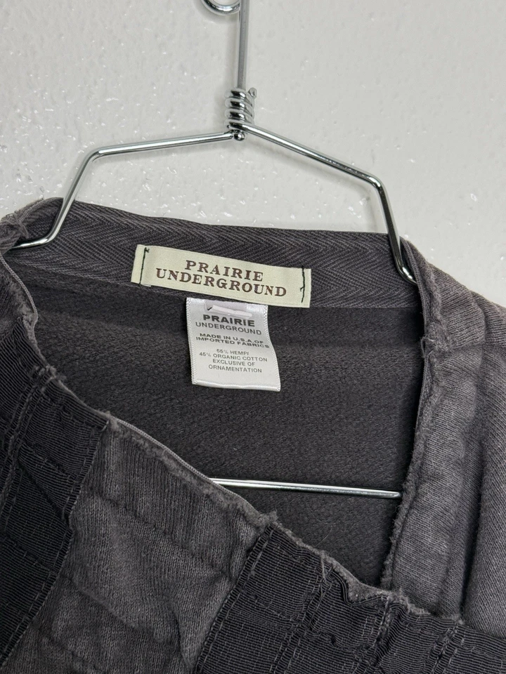 Prairie Underground Cross Tie Sweater Sz Large Pockets Dark Gray Cotton - Image 2 of 4