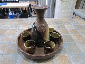 Pottery Craft USA Robert Maxwell Vino Wine Set, 6 cups and matching tray - RARE