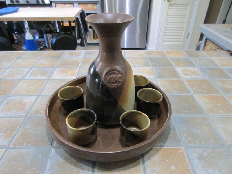 Pottery Craft USA Robert Maxwell Vino Wine Set, 6 cups and matching tray - RARE