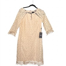 NWT Adrianna Papell Ecr Lace Split Neck Raglan Shift Dress Sz 2 Cream
