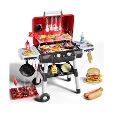 Kids Play Kitchen Toys, Kids BBQ Grill Playset  2-Tier Barbecue Toy with W