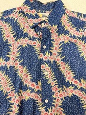 VTG Reyn Spooner Men's Hula Lei Shirt Floral Hawaiian Aloha Shirt Blue M