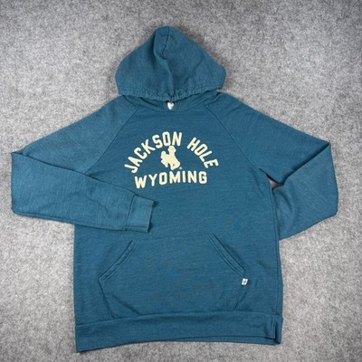 Blue 84 Jackson Hole Wyoming Hoodie Mens Large Teal Blue Souvenir Sweatshirt
